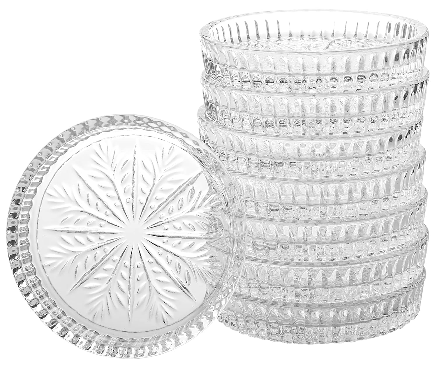 Ragyula (Set Of 6) Round Glass Drink Coasters, Crystal Coasters Decorative Glass Plates Clear Glass Coasters For Mugs, Cups, Din